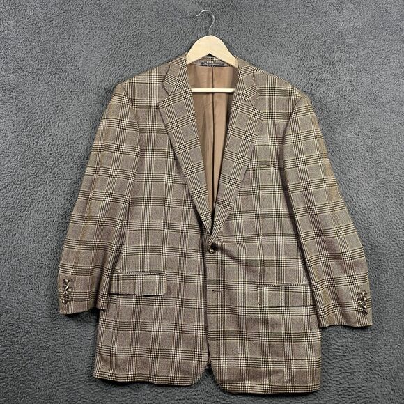 Ermenegildo Zegna Saks Fifth Avenue Sport Coat Mens 46R Brown Plaid Wool Formal